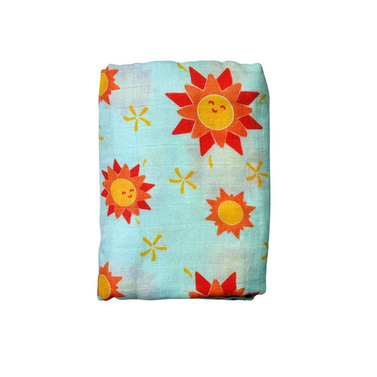 Swaddle blanket with smiling suns pattern