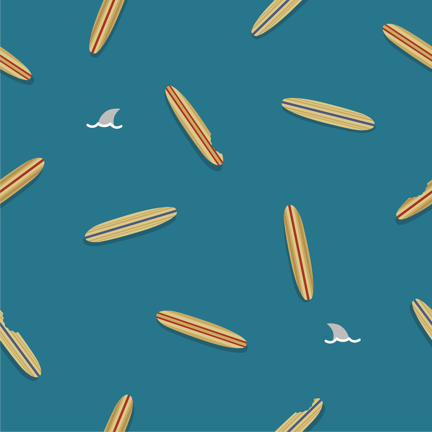 Pattern of surfboards on blue background