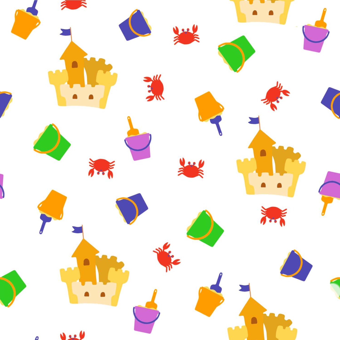 Pattern print with Sandcastle, crabs and bucket prints