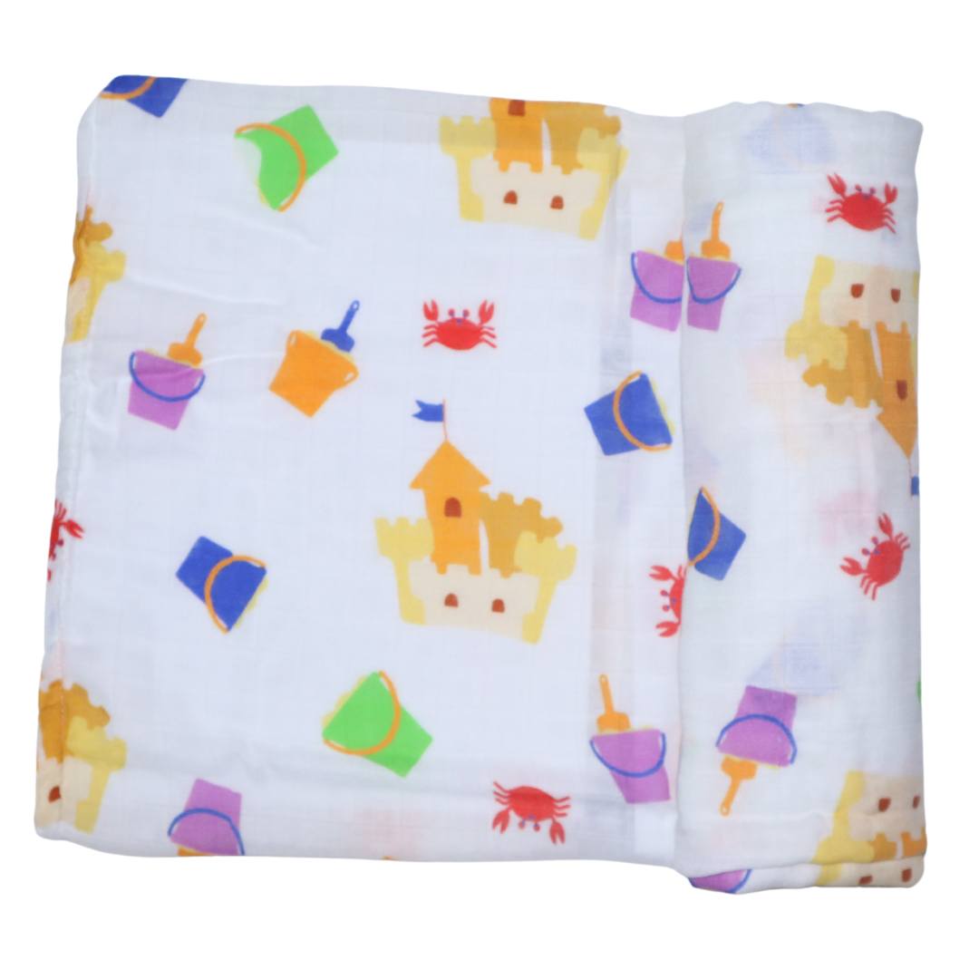 Swaddle blanket with cute Sandcastle and bucket print