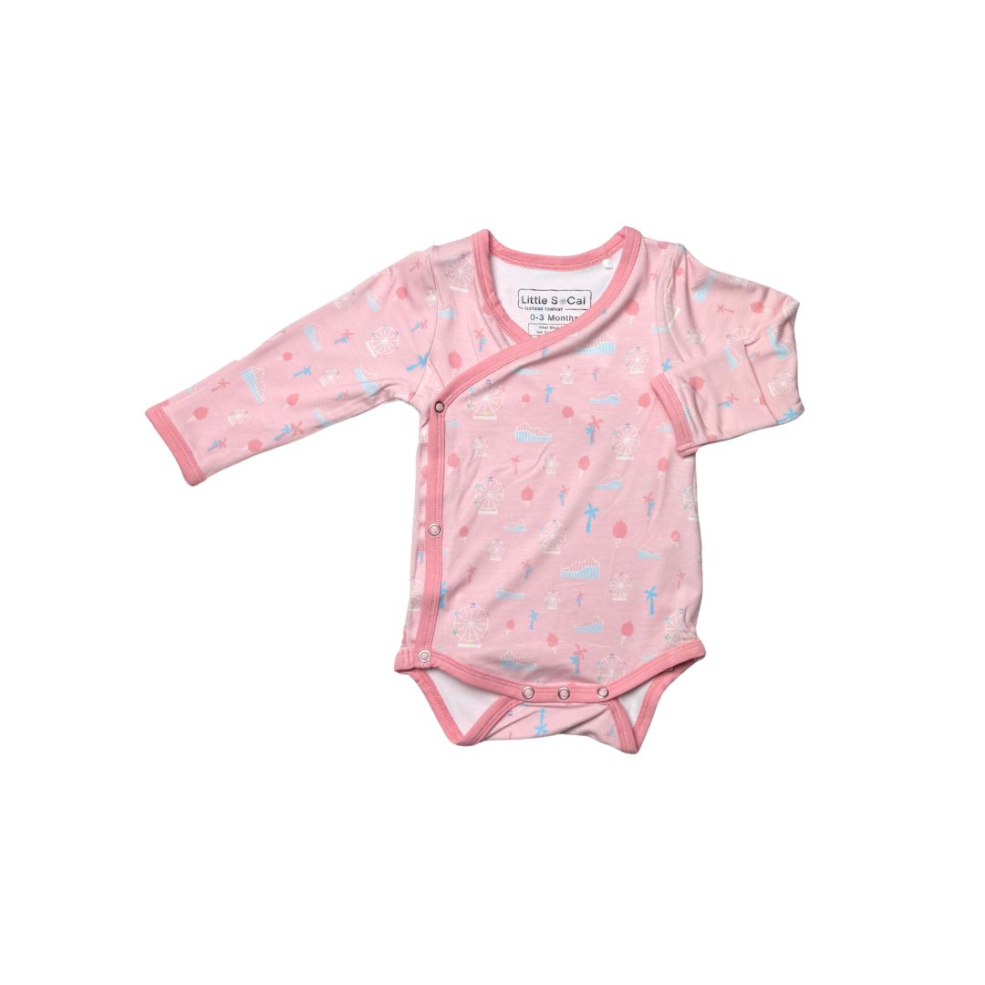 baby onsie with santa monica pink print